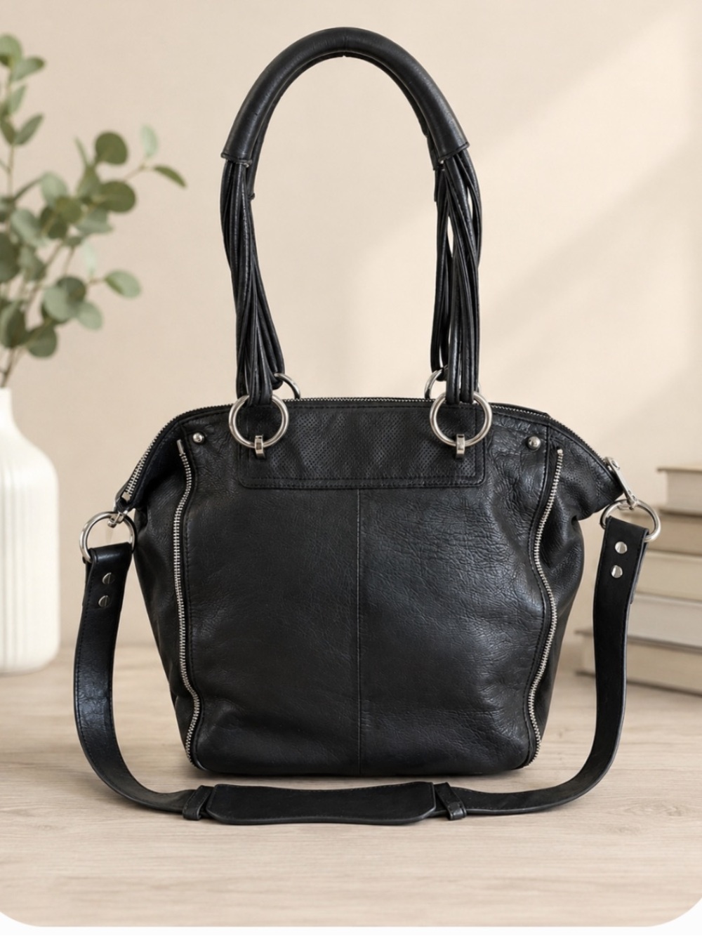 Witchery Classic Black Leather Tote Shoulder Bag